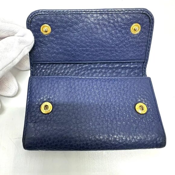 PRADA triangle plate 6-Ring Key Case Leather blue/GoldHardware - Picture 11 of 13